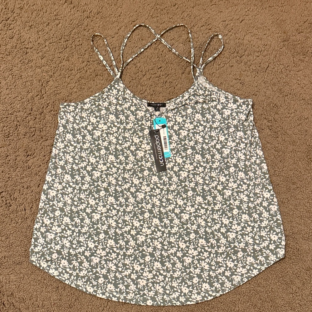 LC Lauren Conrad Green Floral Spaghetti-Strap Camisole